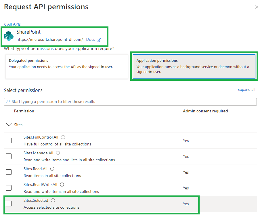 SharePoint Sites.Selected API