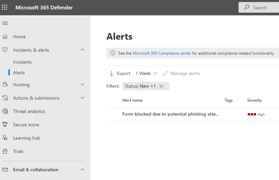 Microsoft Defender Alert Phishing Form