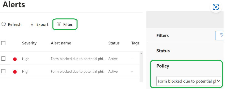 Microsoft Purview - Compliance-Alerts-Filter-By-Policy