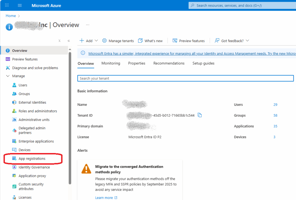 How to navigate to app registrations in Azure